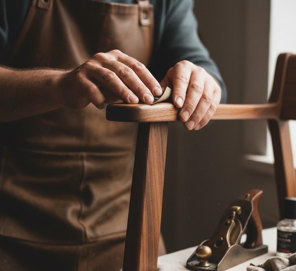 Vakman die een antieke stoel restaureert