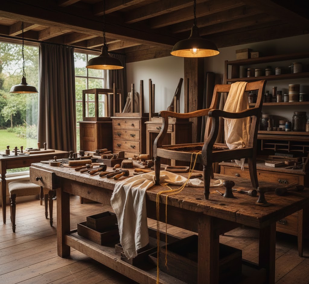 Ambachtelijke werkplaats voor meubelrestauratie